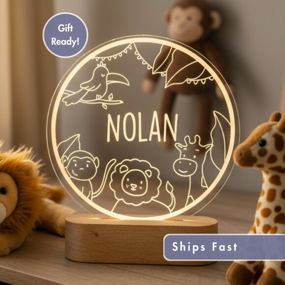 Safari LED Animal Lamp | Personalized Kids Night Light with Cute Animals - Picture 1 of 8